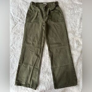 Free People We The Free Palmer Cuffed Wide Leg Jeans in an olive green